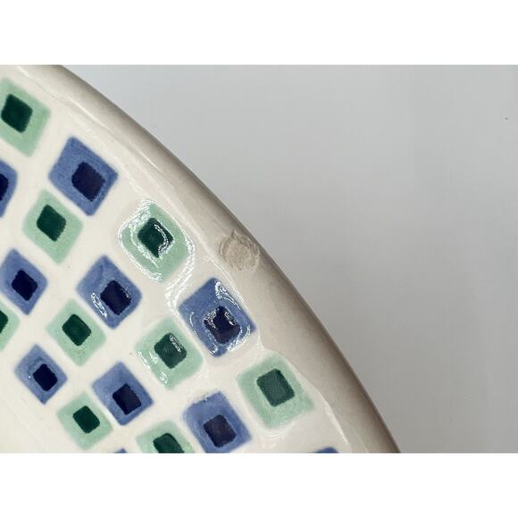 Waechtersbach RETIRED green blue squares rimmed Dinner Plates WAE18
